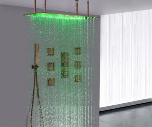 Juno 20*20″, 20*40″, 40*40″ Large Oil Rubbed Bronze Solid Brass LED Rain Shower Head with Body Jets & Handheld Shower