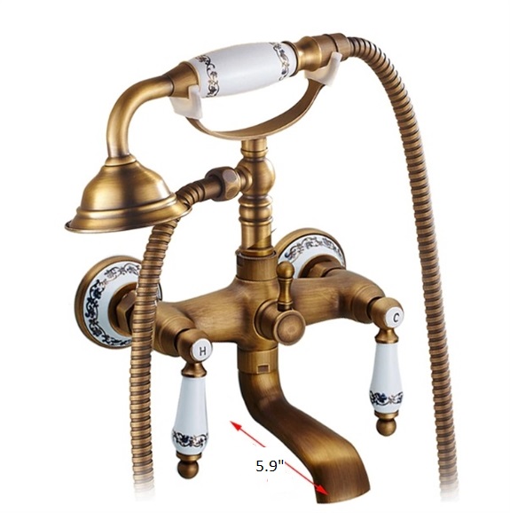 BathSelect Beautiful Ceramic Antique Brass Bathroom Faucet with Hand-Held Shower, All in One Installation Manuals