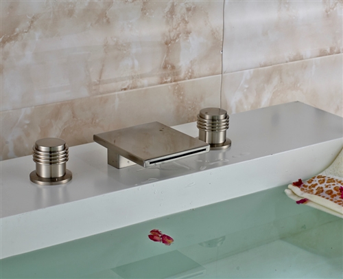 Brushed Round Dual Handle Bathroom Sink Waterfall Faucet, All in One Installation Manuals