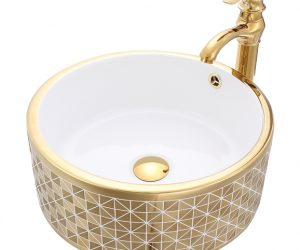 Florence Gold Round Ceramic Bathroom Sink with Faucet