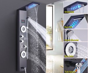Juno LED Temperature Display Bathroom Shower Panel with Hand Shower