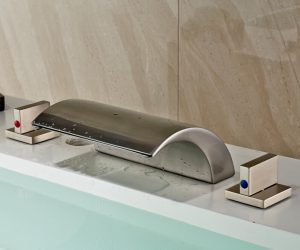 Memphis Deck Mounted Double Handle Brushed Nickel Bathtub Faucet