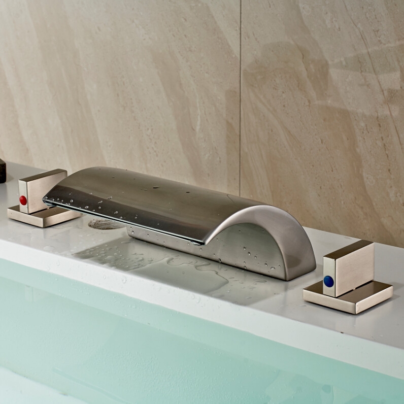 Memphis Deck Mounted Double Handle Brushed Nickel Bathtub Faucet, All in One Installation Manuals