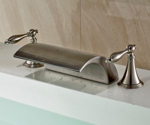 Athenian Double Handled Deck Mount Brushed Nickel Bathtub Faucet