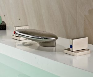 Athenian Deck Mounted Brushed Nickel Finish Double Handle Bathtub Faucet