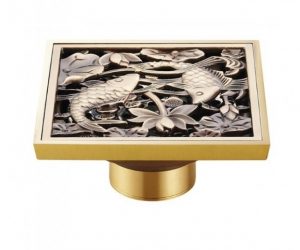 Juno Antique Brass Artistic Finish Square 4″ Shower Drain