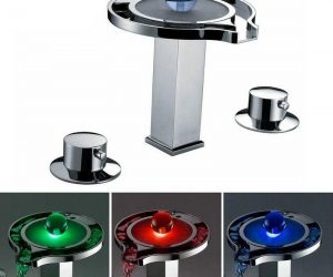 Juno Bathroom Sink Faucet Round LED Waterfall with Brass Chrome Finish