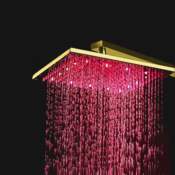 BathSelect 12″ Gold Tone Finish Square Color Changing LED Rain Shower Head, All in One Installation Manuals