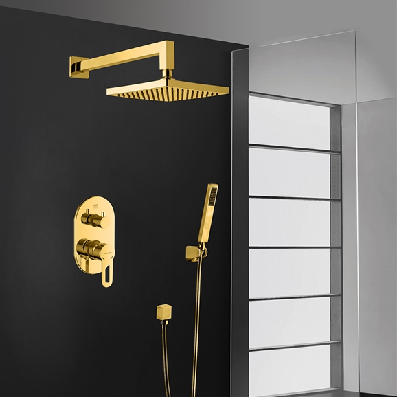 Bravat Gold Square Wall Mount Shower Head With Hand-Held Shower & Mixer, All in One Installation Manuals