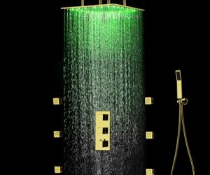Fontana Gold Finish Square Multi-Color LED Rain Shower Set