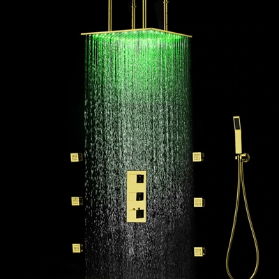 Fontana Gold Finish Square Multi-Color LED Rain Shower Set, All in One Installation Manuals