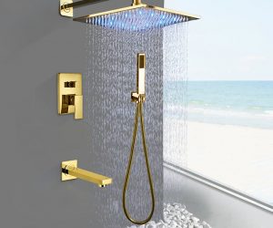 Fontana Lima 16 ” Shiny Gold Finish Water Mixer Wall Shower Faucet Set