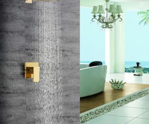 Fontana Lucca Golden Brass Finish Bathroom Rain Shower Head Valve Mixer Set