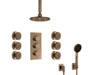 BathSelect Florento Solid Brass Multi Color LED Shower Head And Digital 3 Function Mixer Faucet With 6 Massage Jets In Chrome Finish