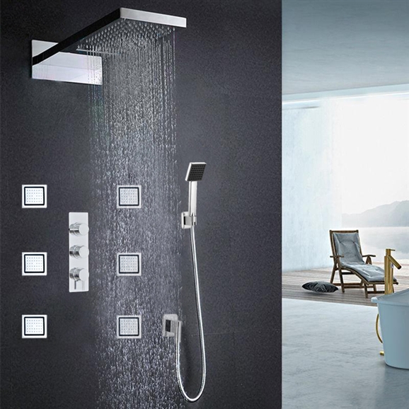 Lima Waterfall and Rainfall Shower Set with Thermostatic Mixer Valve, All in One Installation Manuals